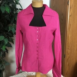 Ravel Large brighter pink cut out neckline long sleeve button down